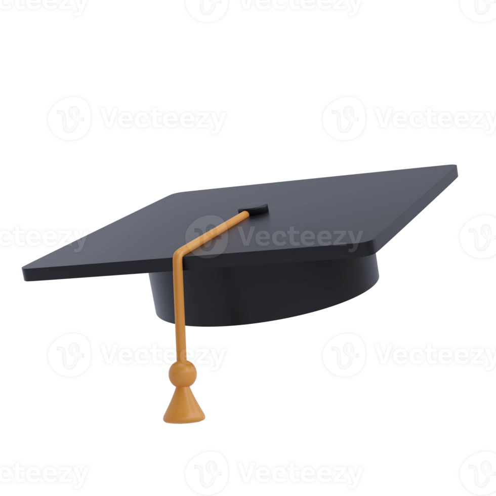 Graduation university or college black cap 3d icon education realistic illustration isolated transparent png. Element for degree ceremony and educational programs design png