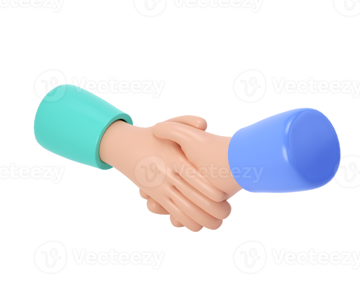 3d illustration hand. Deal icon. Cartoon character handshake. Business clip art isolated transparent png