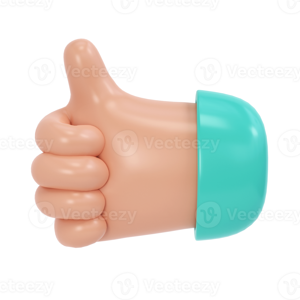 Thumb up 3d icon. Cartoon character hand like gesture. Business clip art isolated transparent png. Approval concept illustration png