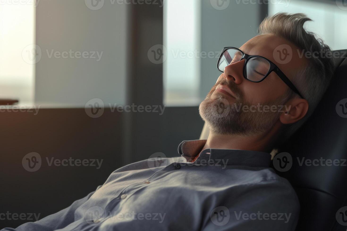 Businessman Tired of Work Routine. Concept of Overworked. Man Resting in the Office. photo