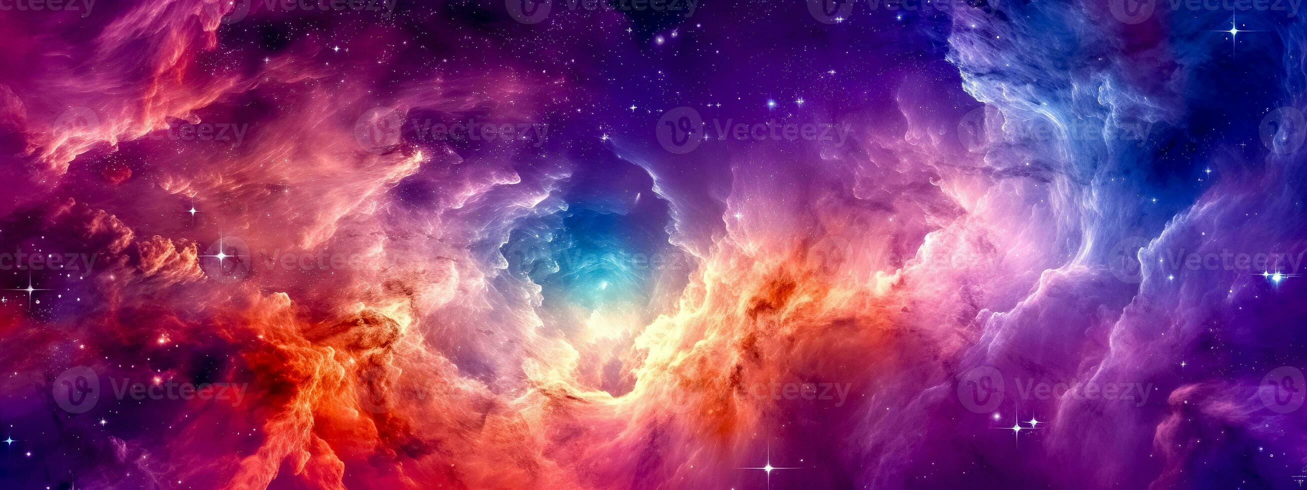 fantasy universe, colored space galaxy nebula. Starry night fascinating universe, banner made with Generative AI photo