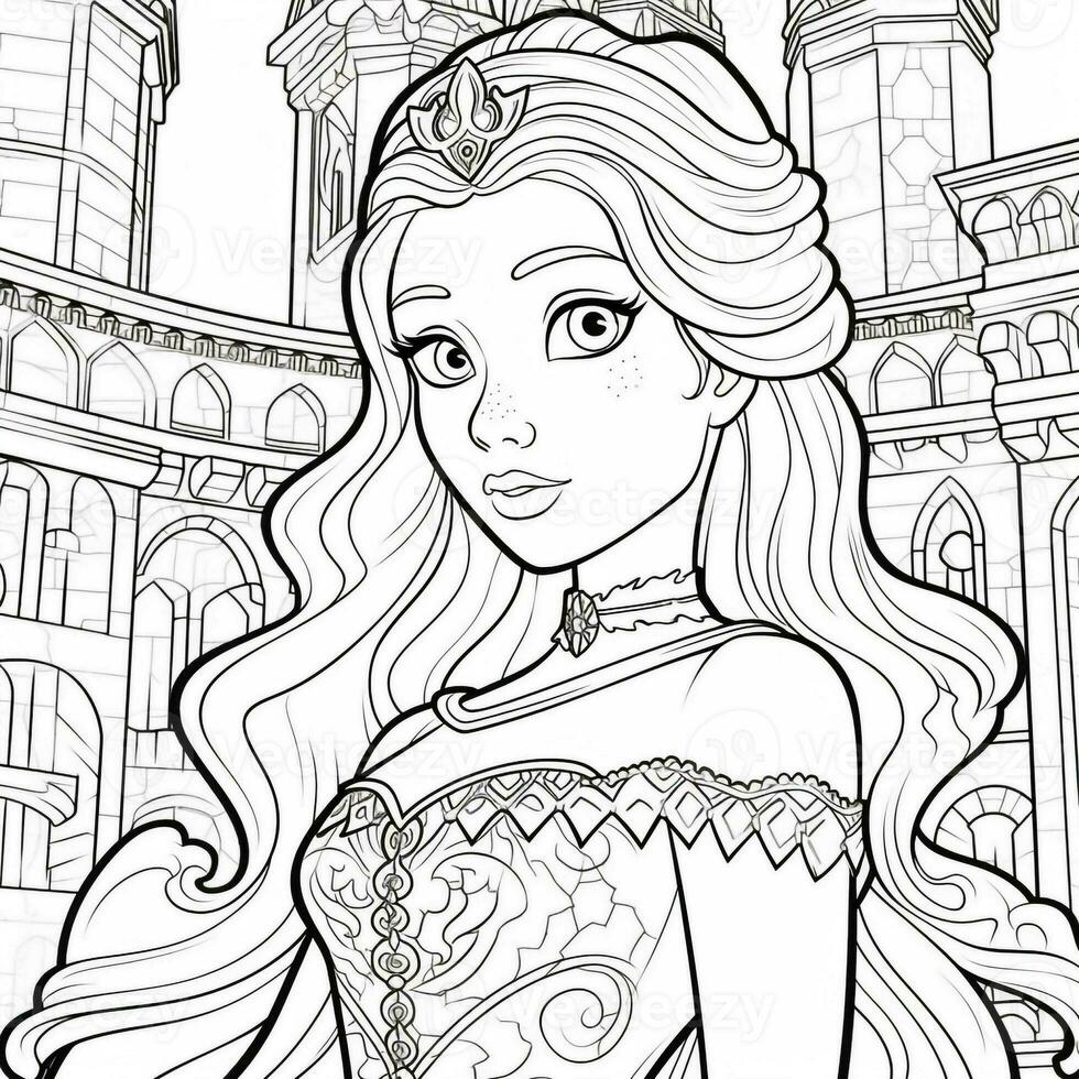 Princess Coloring Page 26846592 Stock Photo at Vecteezy