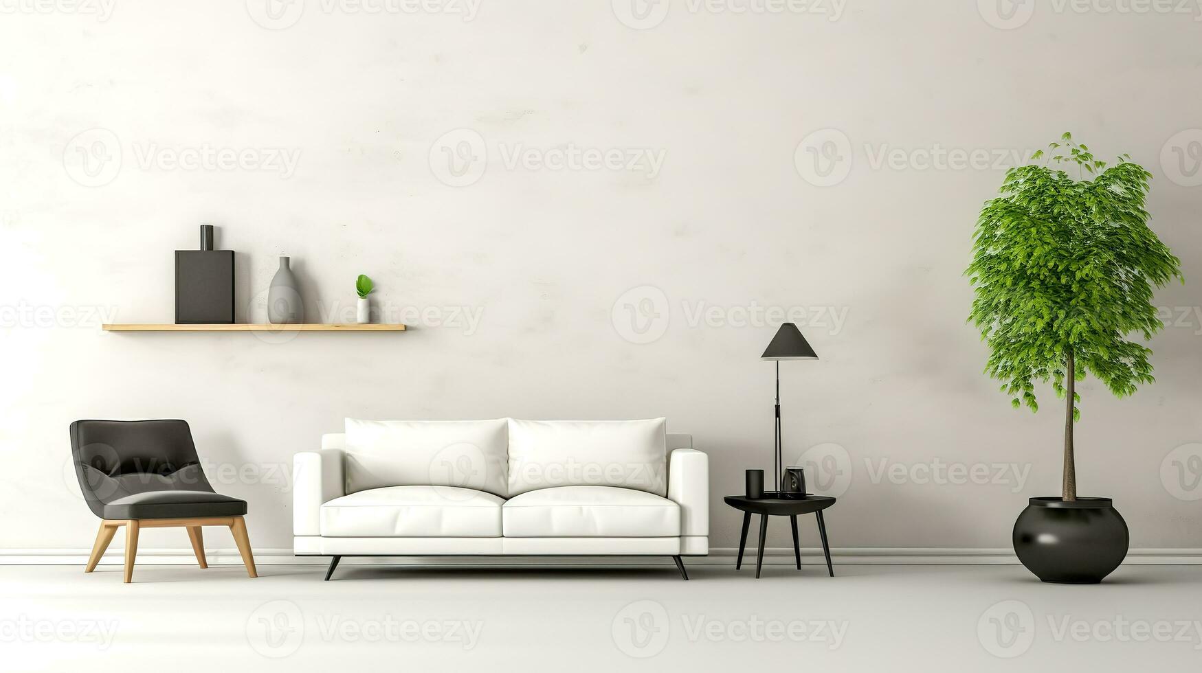 minimalism in the interior, white sofa, made with Generative AI photo