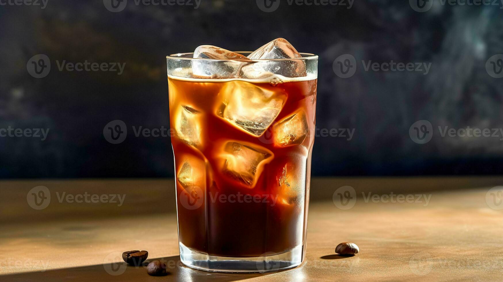 delicious iced coffee with ice in a glass, made with Generative AI photo