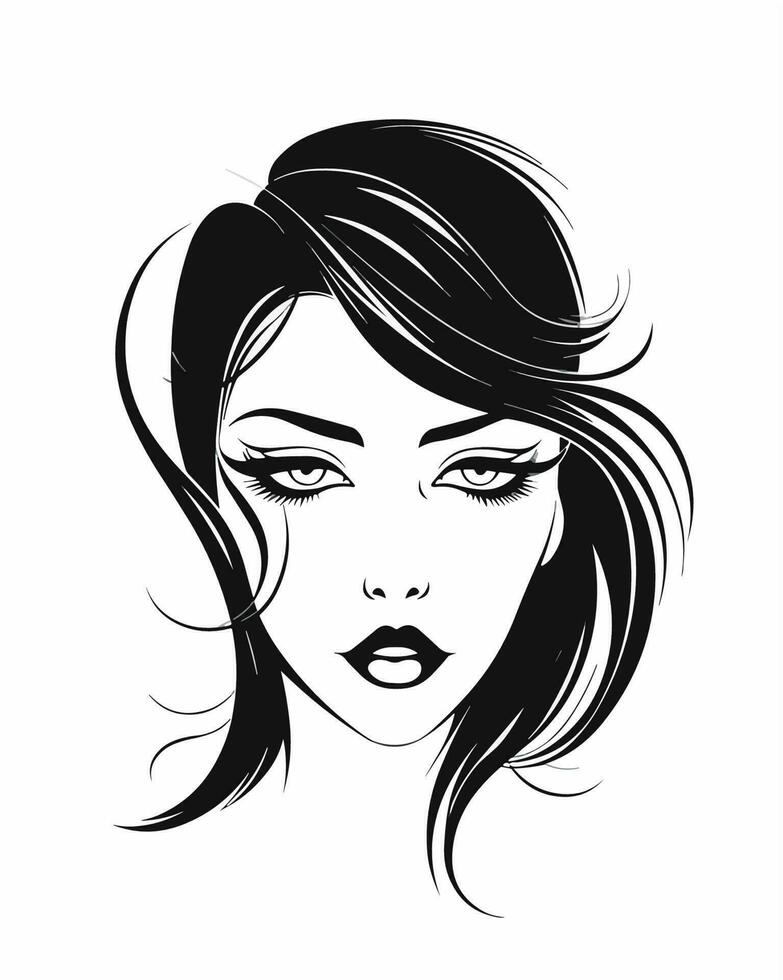 a black and white drawing of a woman's face vector