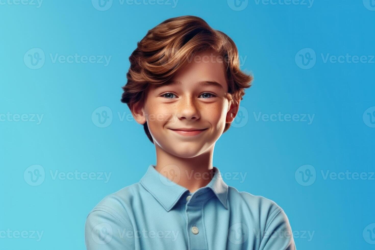 Portrait of Confident Teenage Boy Posing on Copy Space. Concept of Youth and Happiness. photo