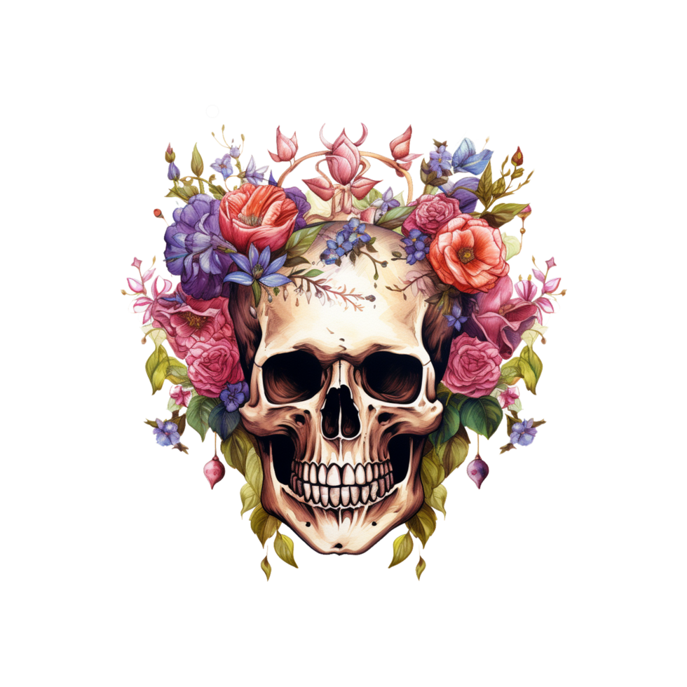 a skull flower and buttrefly on its head ai generated png