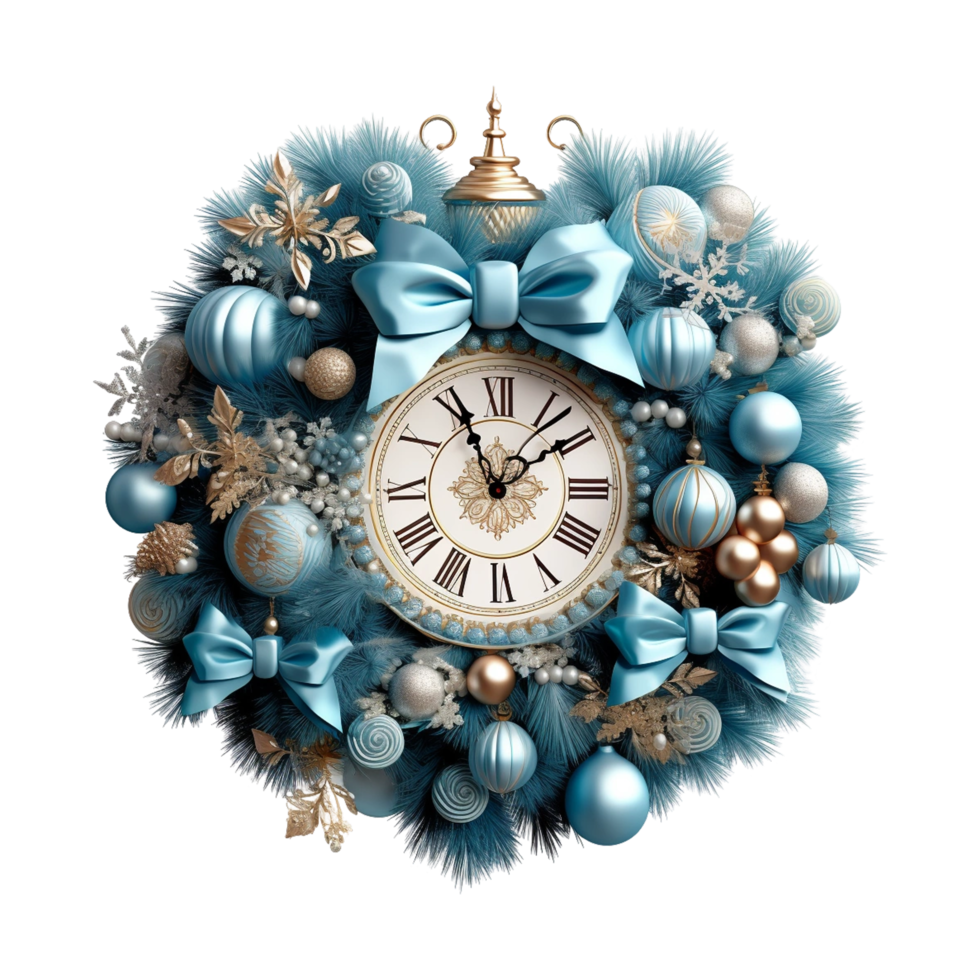 blu Natale ghirlanda decorativo orologio ai generato png