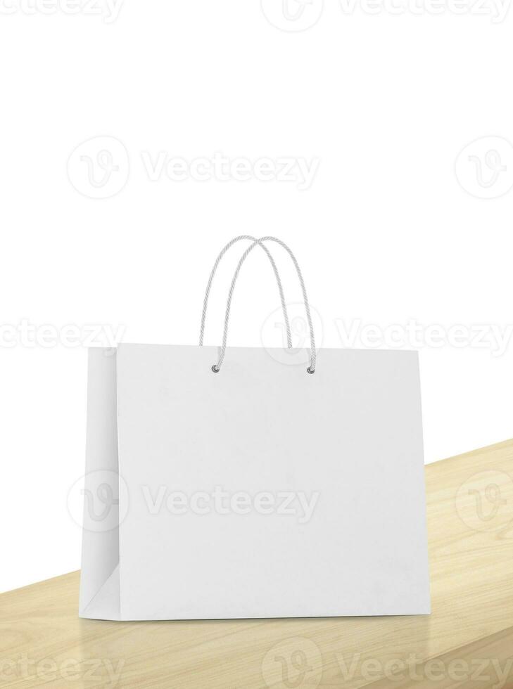 Empty shopping bags on wooden floor for advertising photo