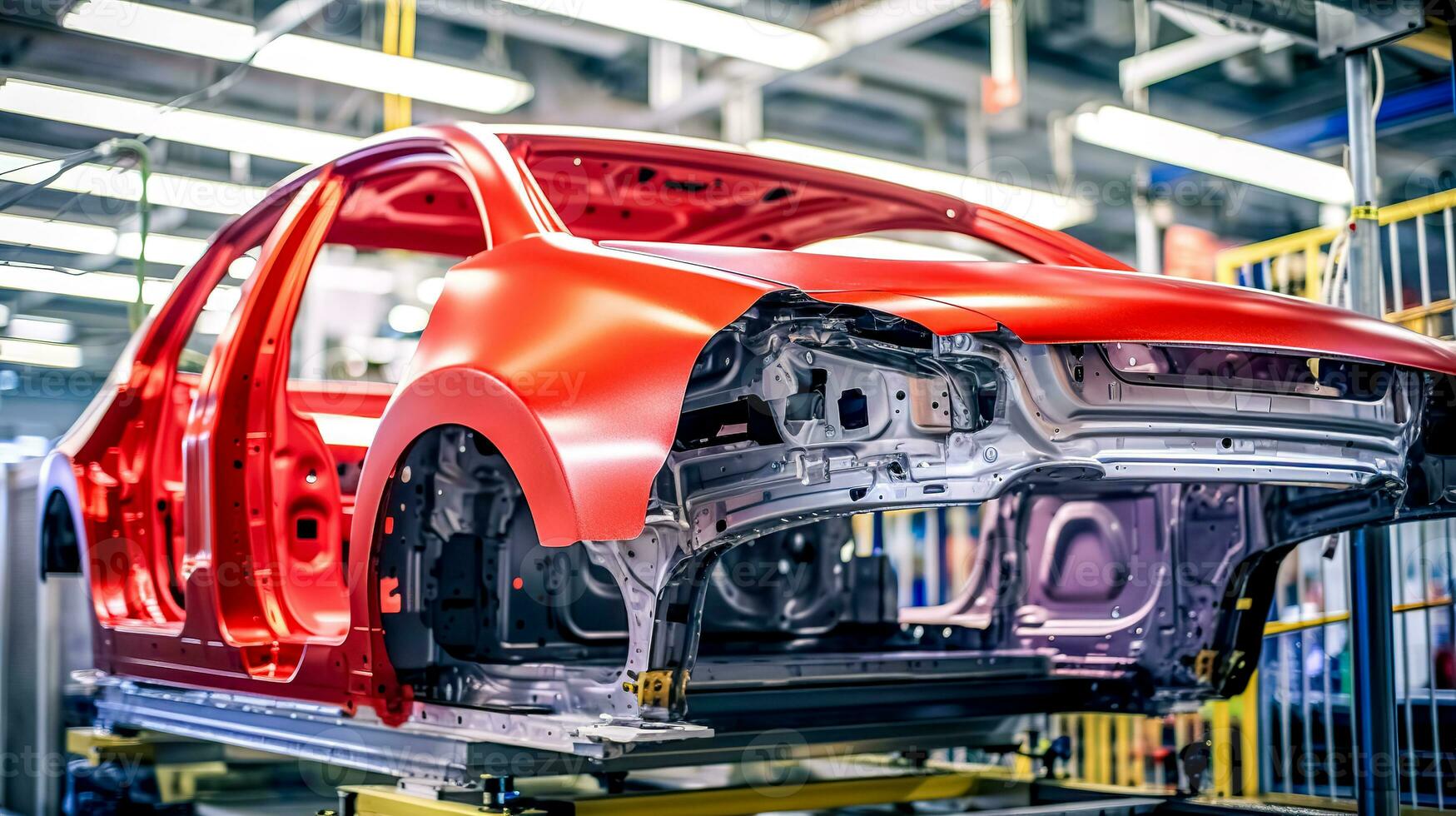 industrial automation line in a factory for the production of modern cars, made with Generative AI photo