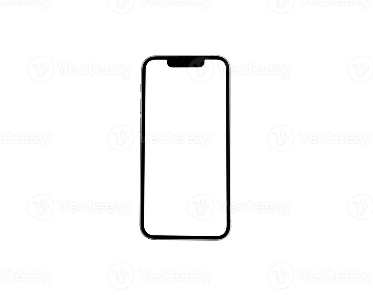 Concept for brochure and advertisement. A phone with white display on isolated white background. photo
