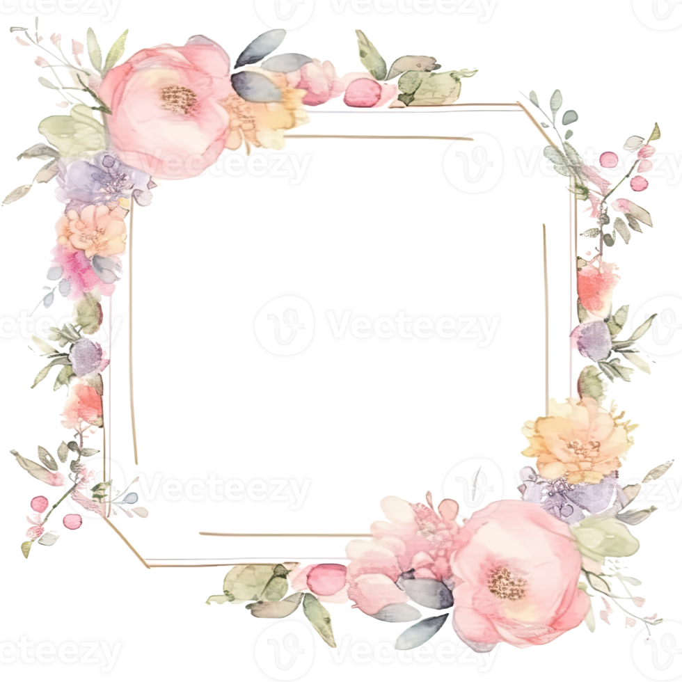 Romantic flotal watercolor frame png