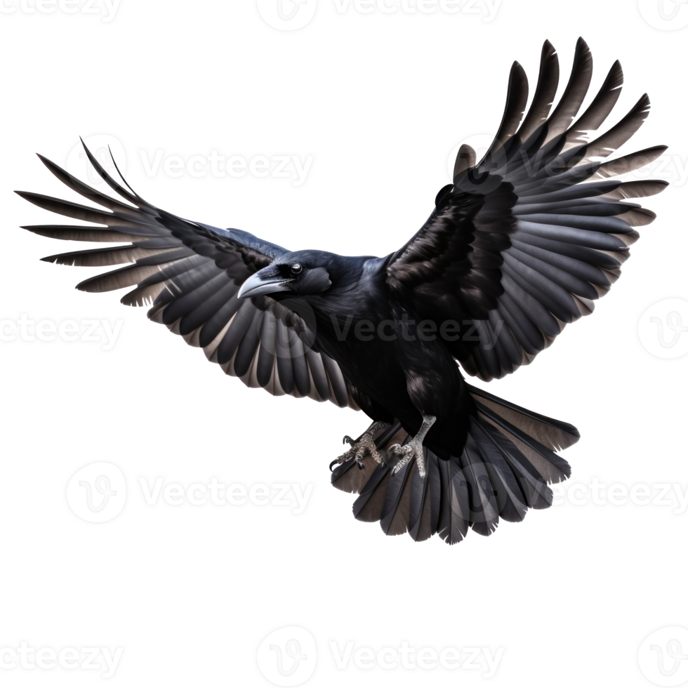 Flying black crow isolated png