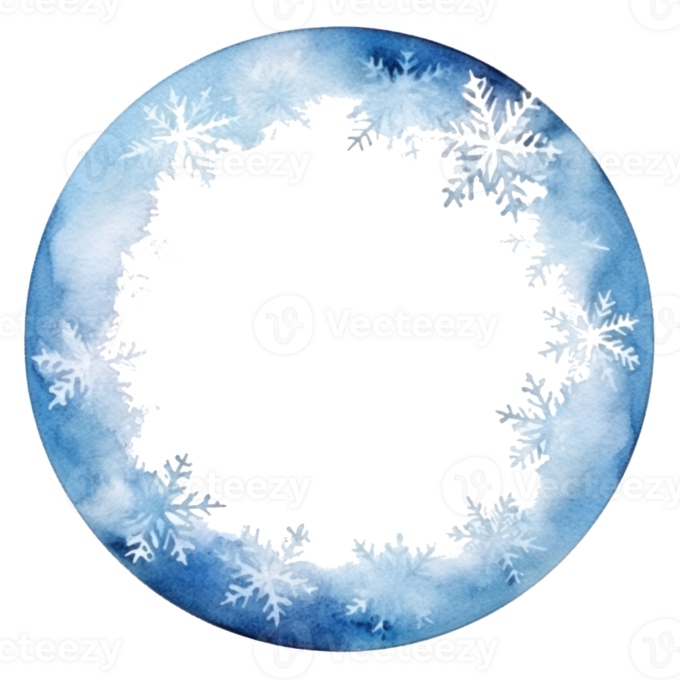 Blue watercolor snowflake frame isolated png