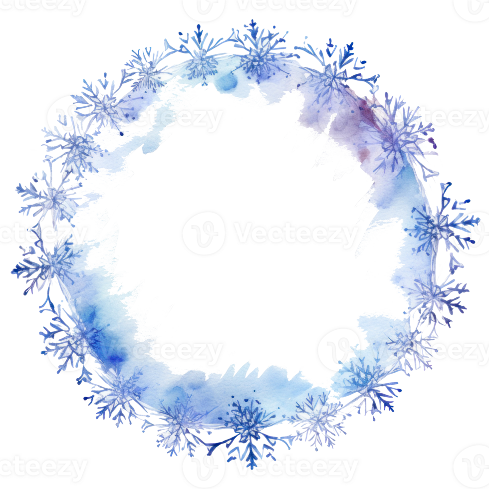 Blue watercolor snowflake frame isolated png