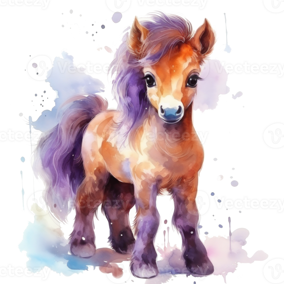 Cute watercolor pony isolated png