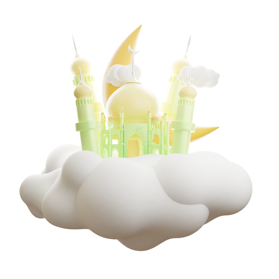 mesquita construção com crescente lua e nuvens 3d render png