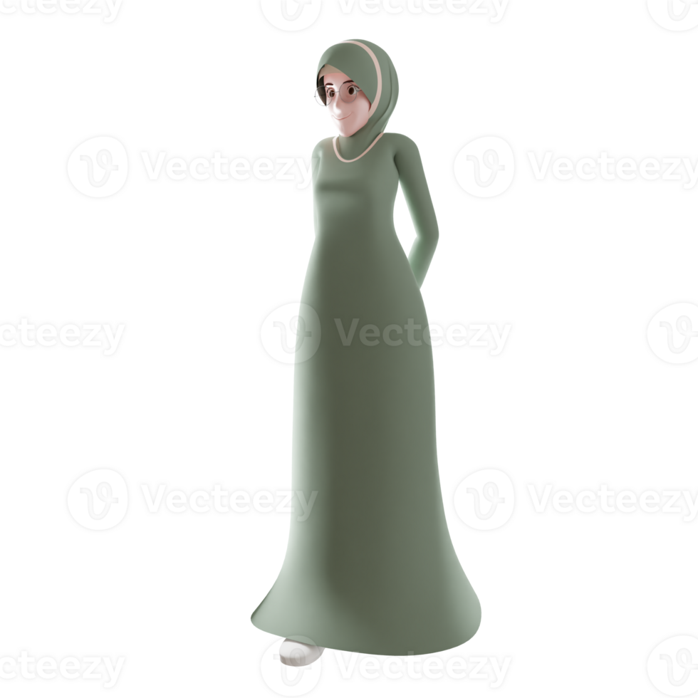 cute cartoon 3d illustration of young muslim woman png