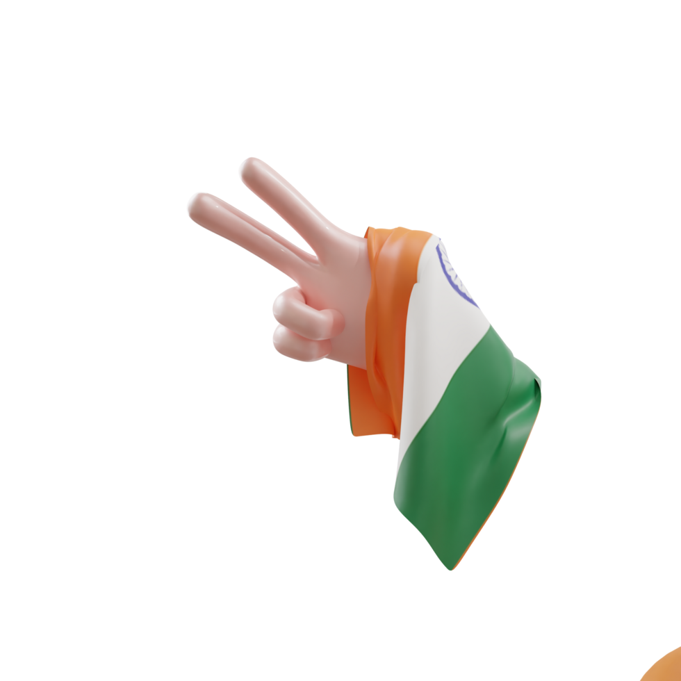 3D render hand holding waving flag of India png
