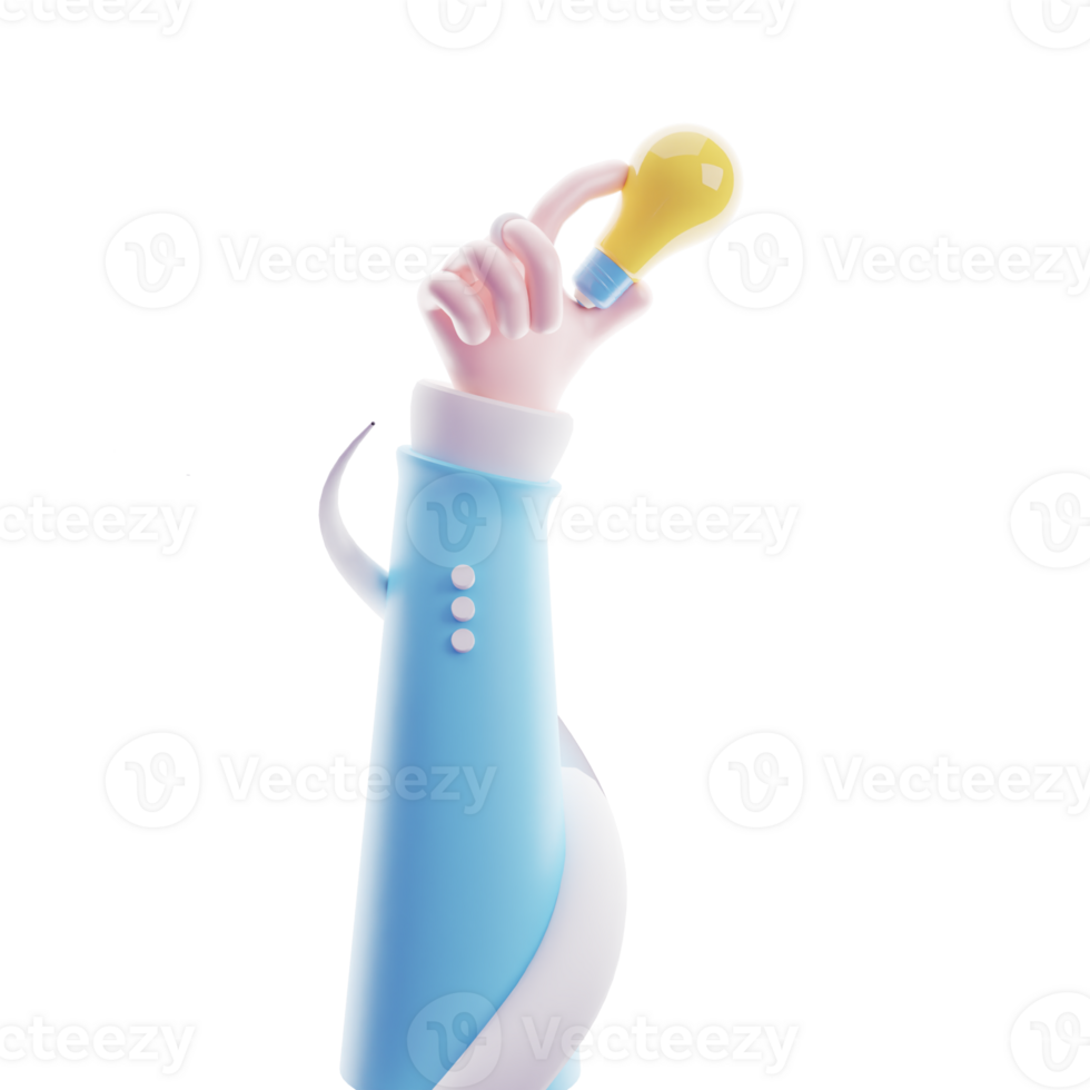 3D hand holding a light bulb. Employee with genius business idea. Planning strategies and concept solutions. Success at work. Cartoon creative design icon. 3D rendering png