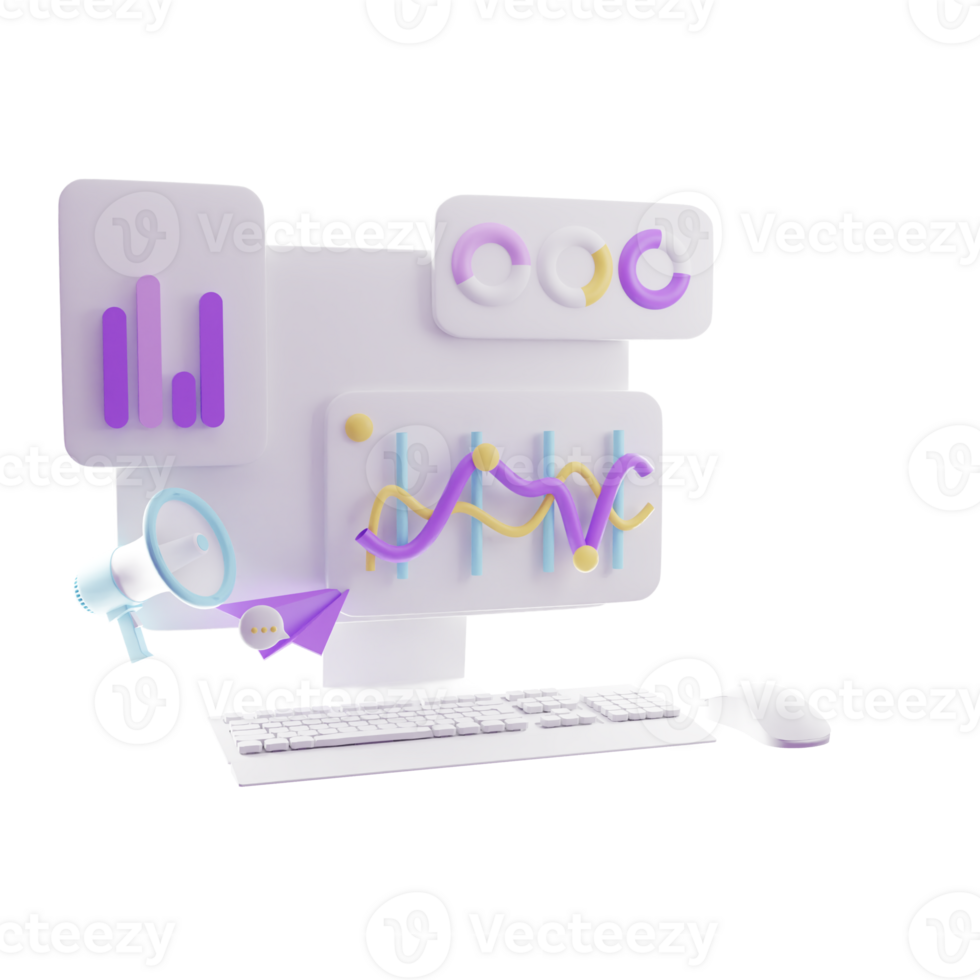 Data analytics, dashboard and business finance report. concept. 3D Web Illustration png