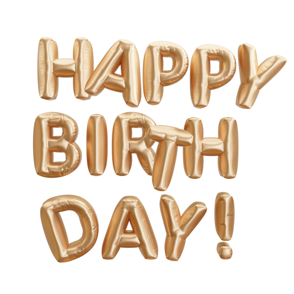 alphabet letters gold balloons happy birthday. 3D Rendering png
