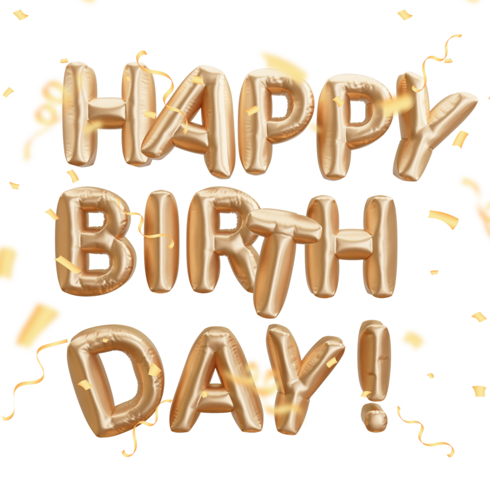 alphabet letters gold balloons happy birthday. 3D Rendering png