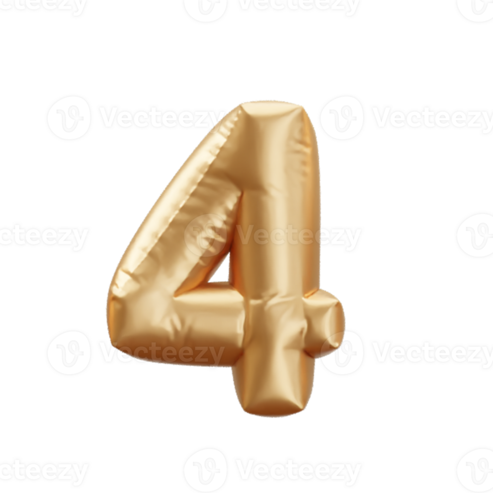 3d rendering of a realistic gold foil helium balloon font png