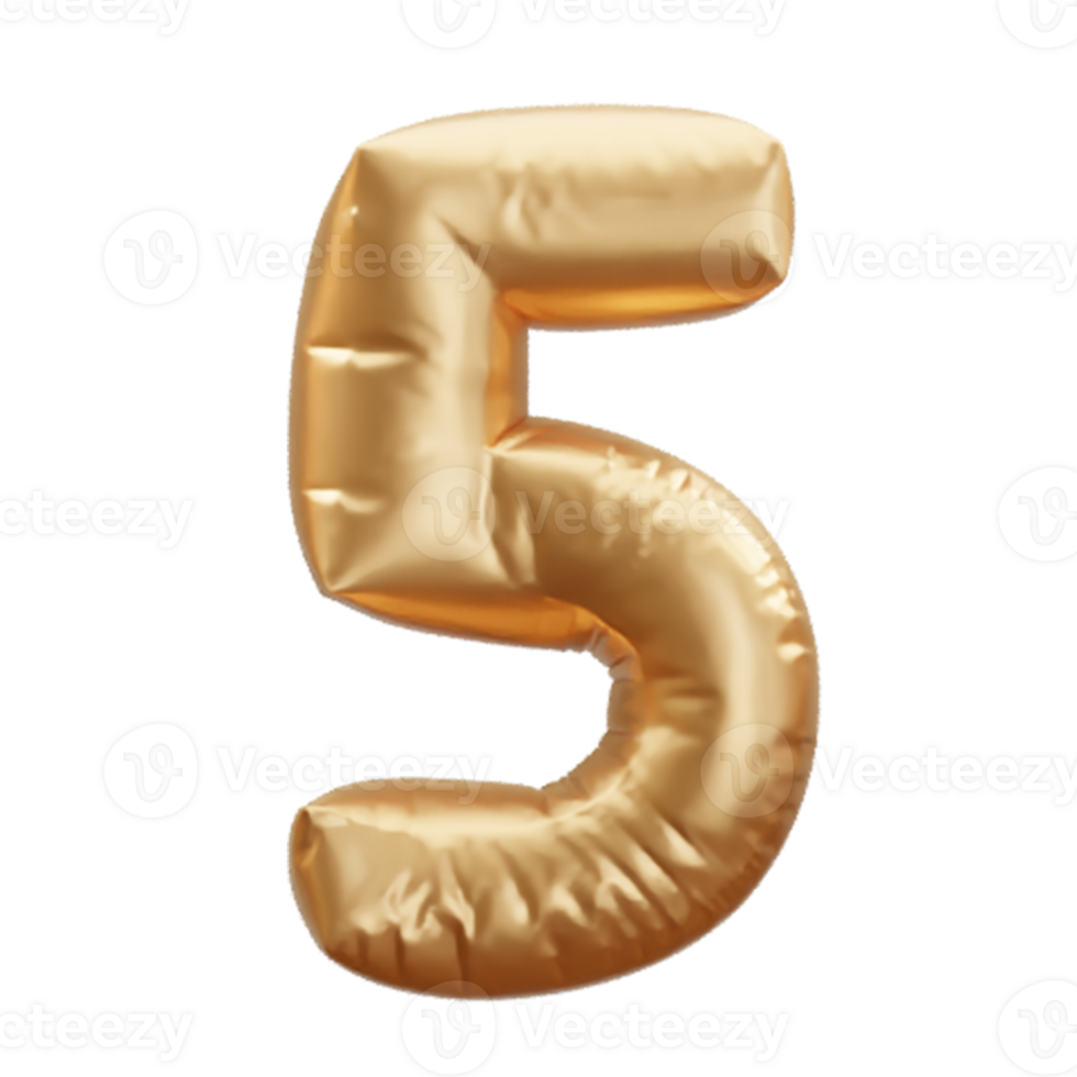 3d rendering of a realistic gold foil helium balloon font png