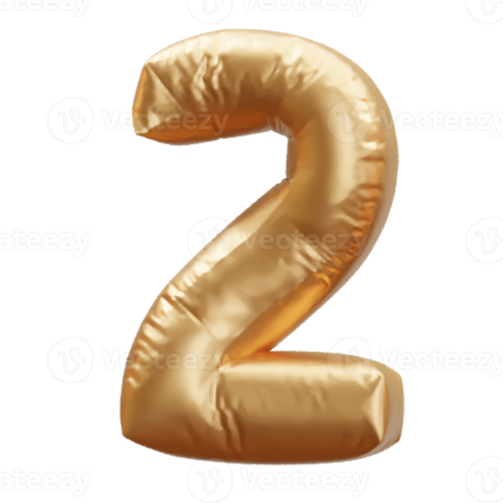 3d rendering of a realistic gold foil helium balloon font png