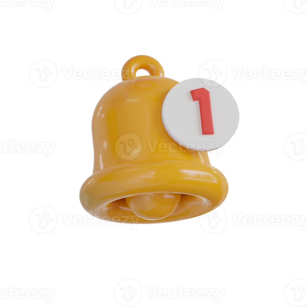 3d rendering of yellow notification bell icon png
