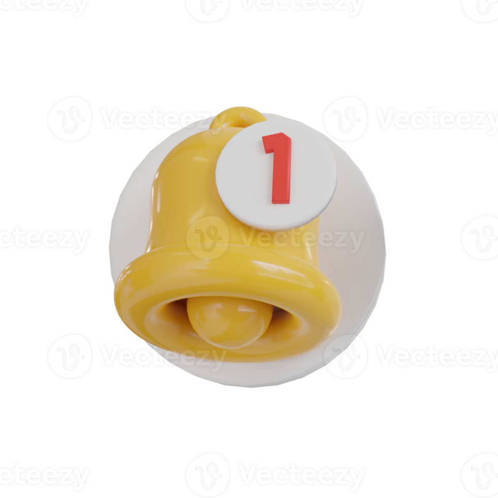 3d rendering of yellow notification bell icon png