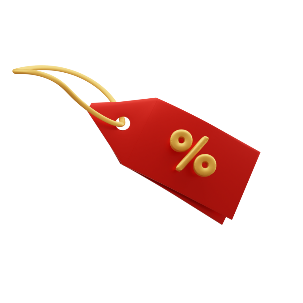 3D discount percent tag paper sticker for hanging retail promo 3D icons. 3D Rendering png