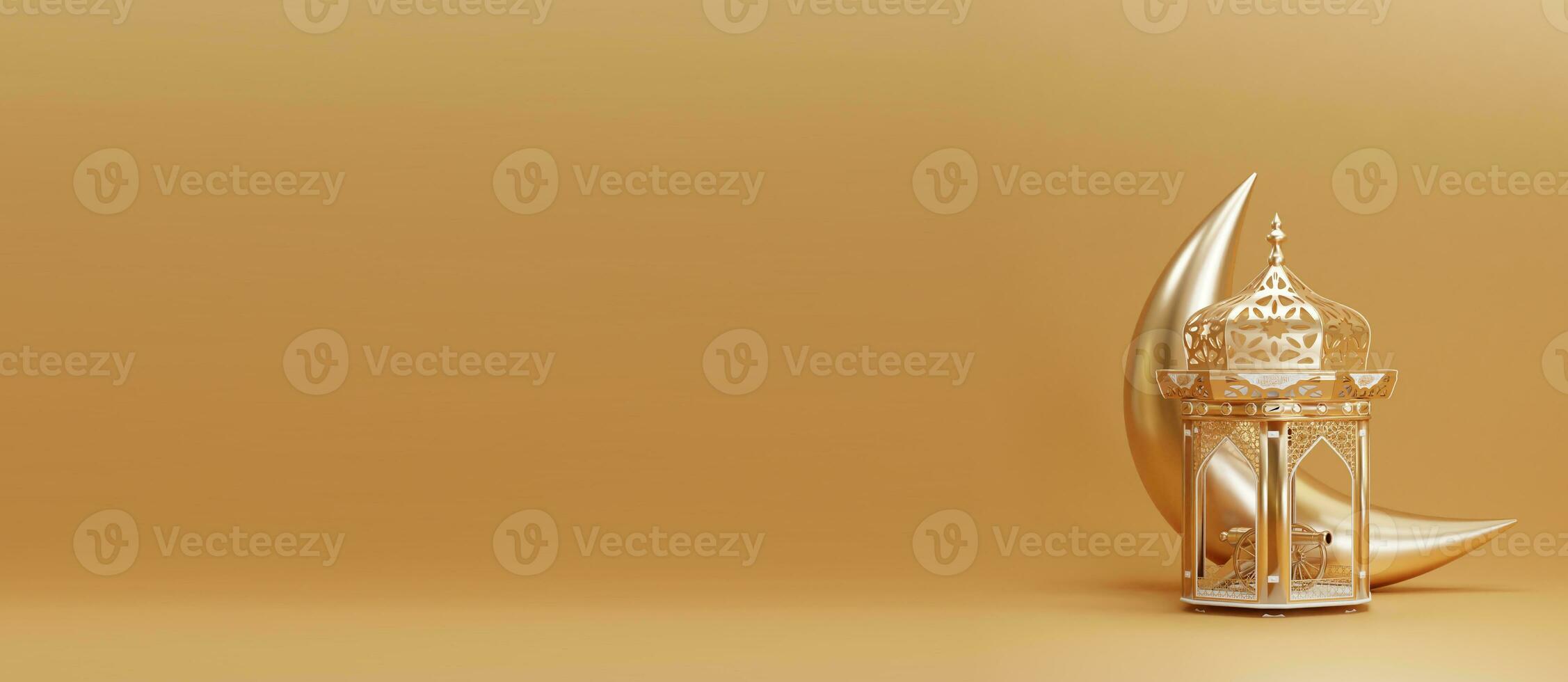 Lantern Ramadan arabian realistic with copy space, for eid mubarak and islamic new year. 3d rendering photo