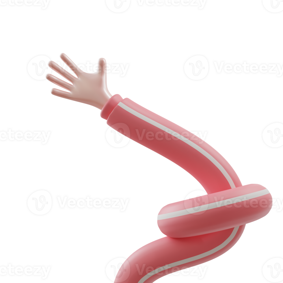 3d hand illustration waving. elastic hand movements. 3d rendering png