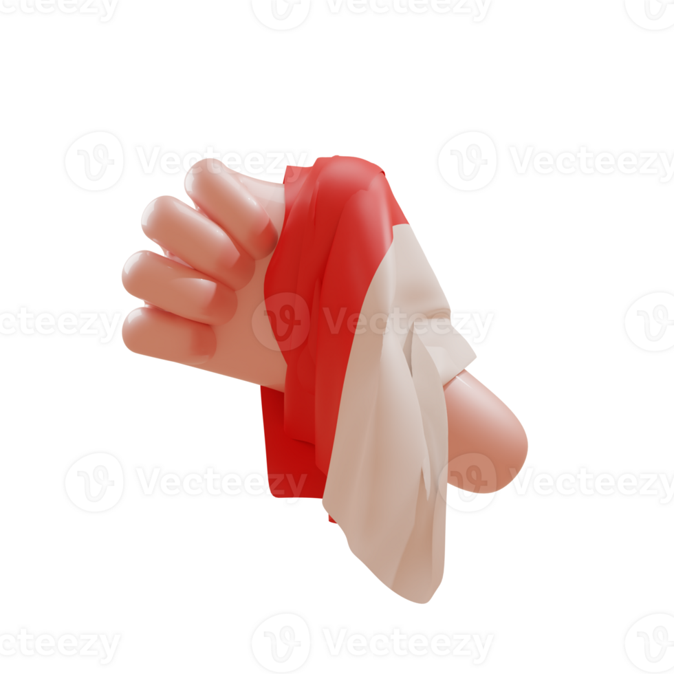3D Hand Gesture Independence Day Of Indonesia illustration, hands holding flag celebrate indonesian independence day. 3d rendering png