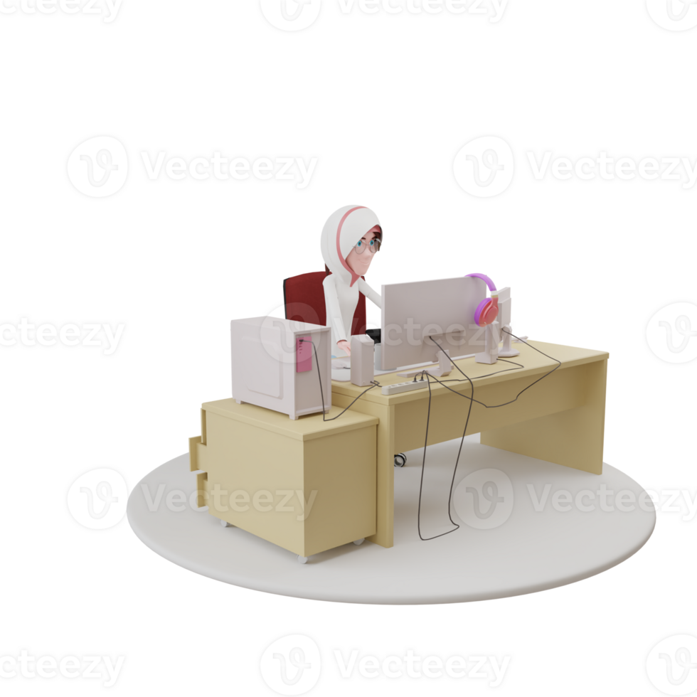 businesswoman working on a computer. Teamwork. Freelance. Search for employees. 3d rendering png