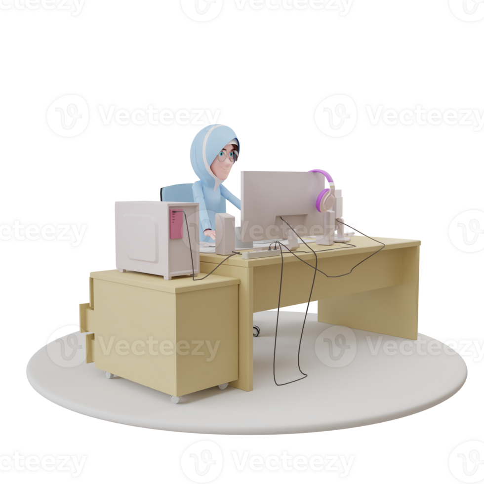 businesswoman working on a computer. Teamwork. Freelance. Search for employees. 3d rendering png