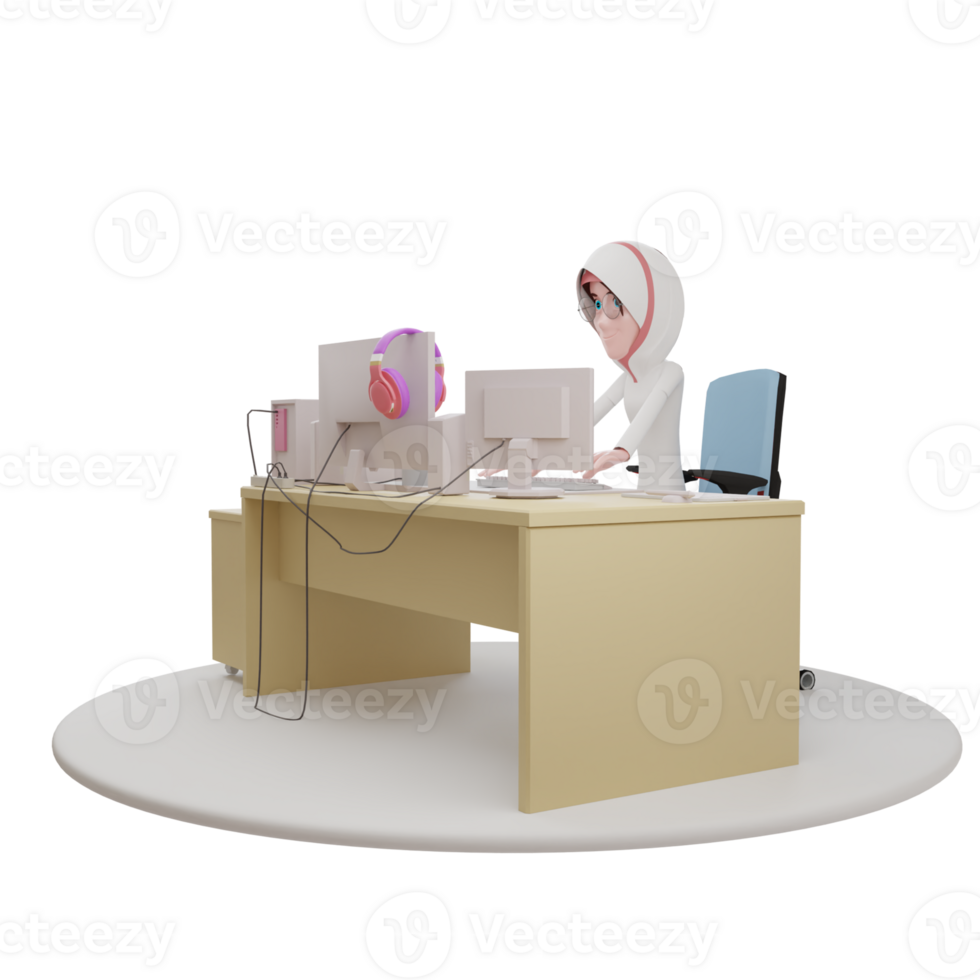 businesswoman working on a computer. Teamwork. Freelance. Search for employees. 3d rendering png