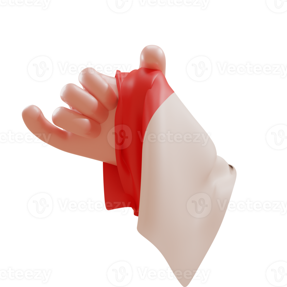 3D Hand Gesture Independence Day Of Indonesia illustration, hands holding flag celebrate indonesian independence day. 3d rendering png