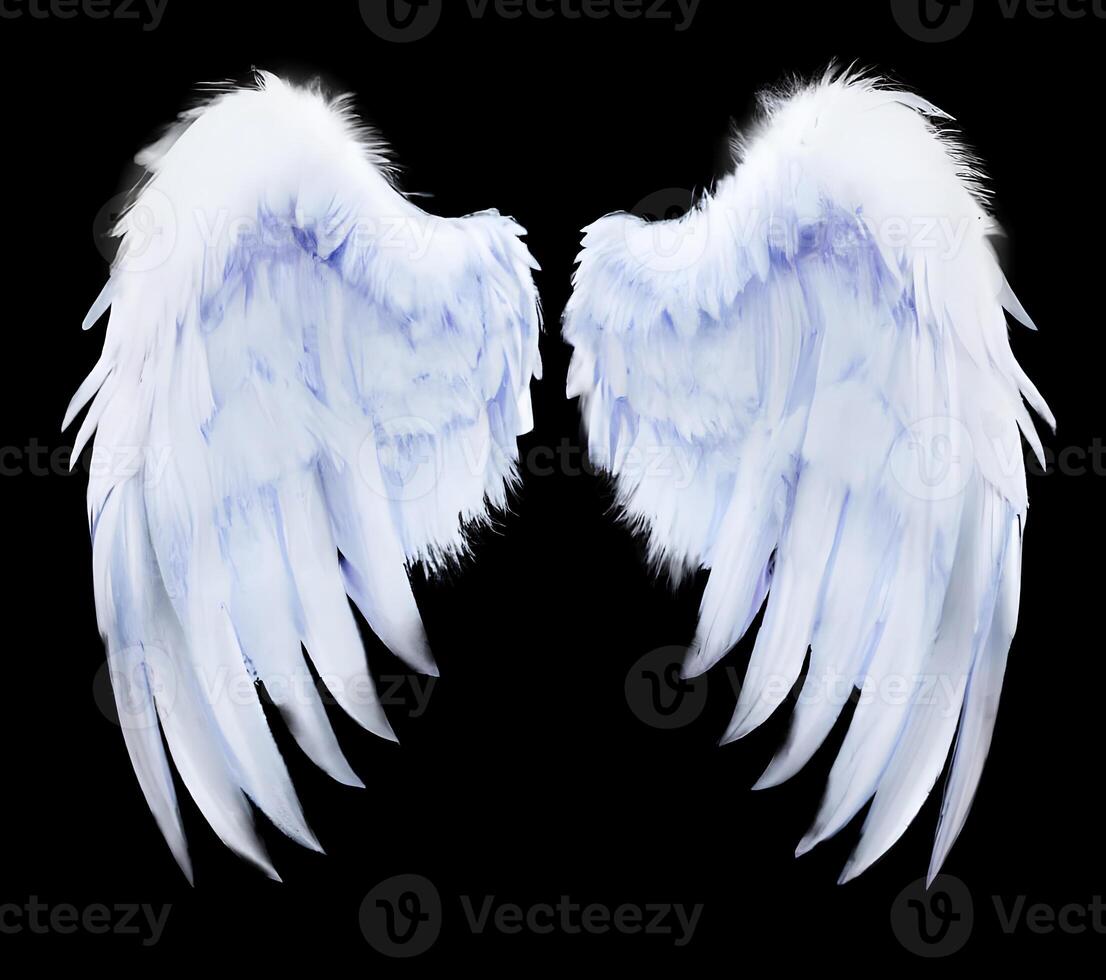 White angel wings isolated on black background. AI Generative photo