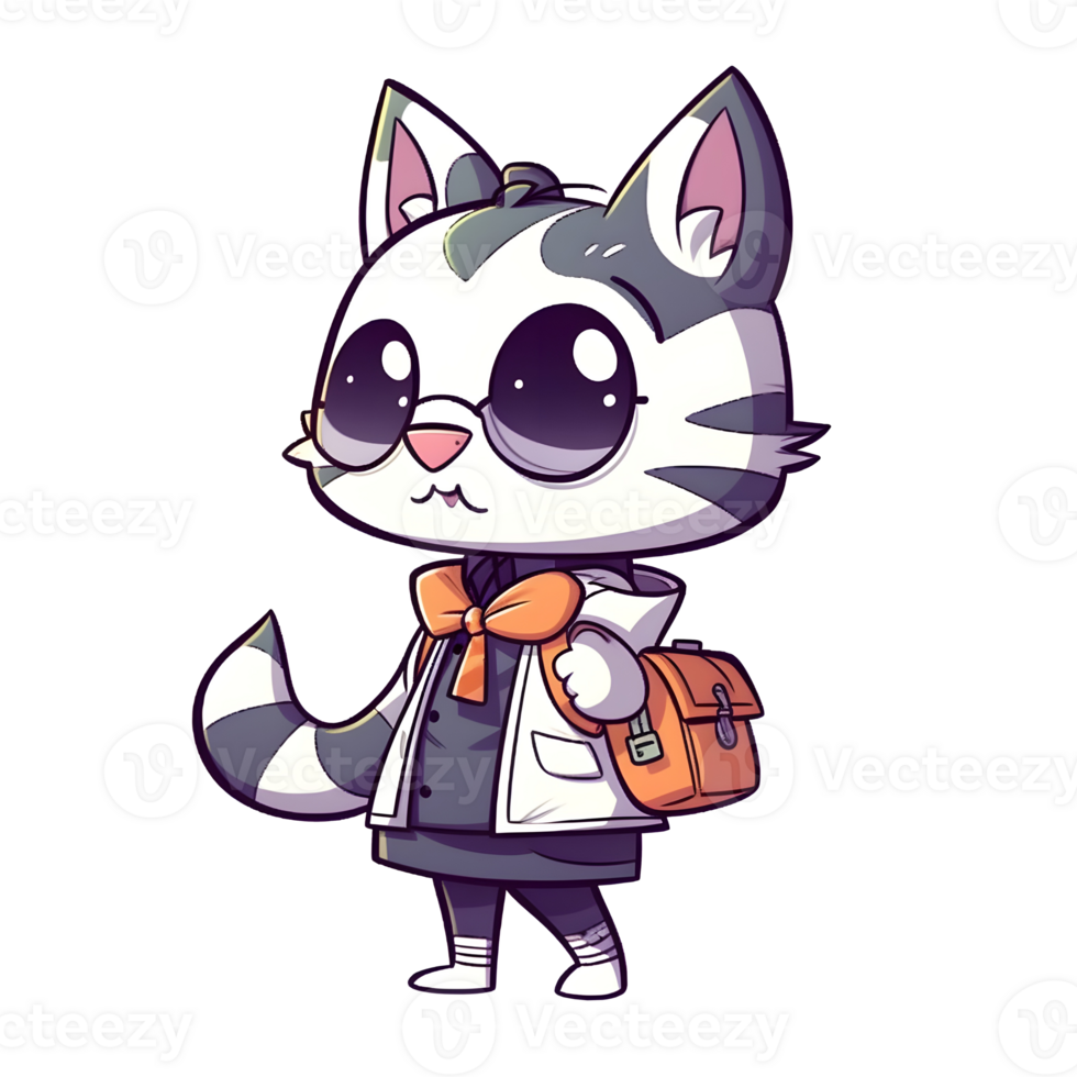 Cute cartoon cat in school uniform and backpack 26848284 PNG