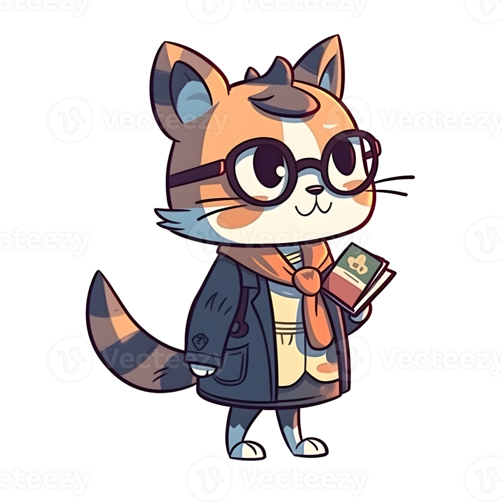 Cute cartoon cat in school uniform and backpack 26848292 PNG