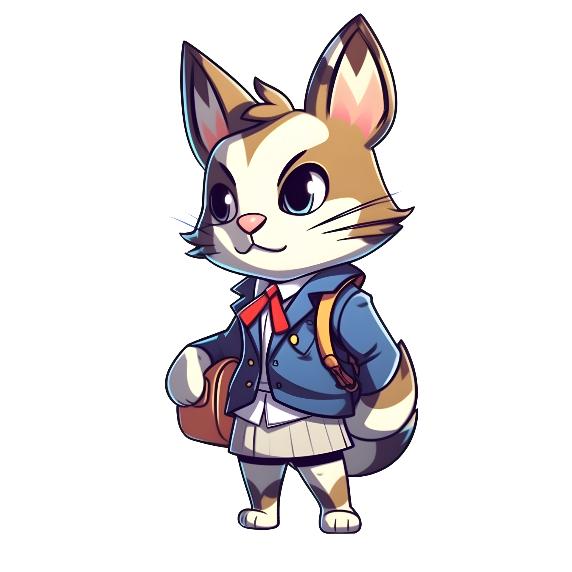 Cute cartoon cat in school uniform and backpack 26848297 PNG