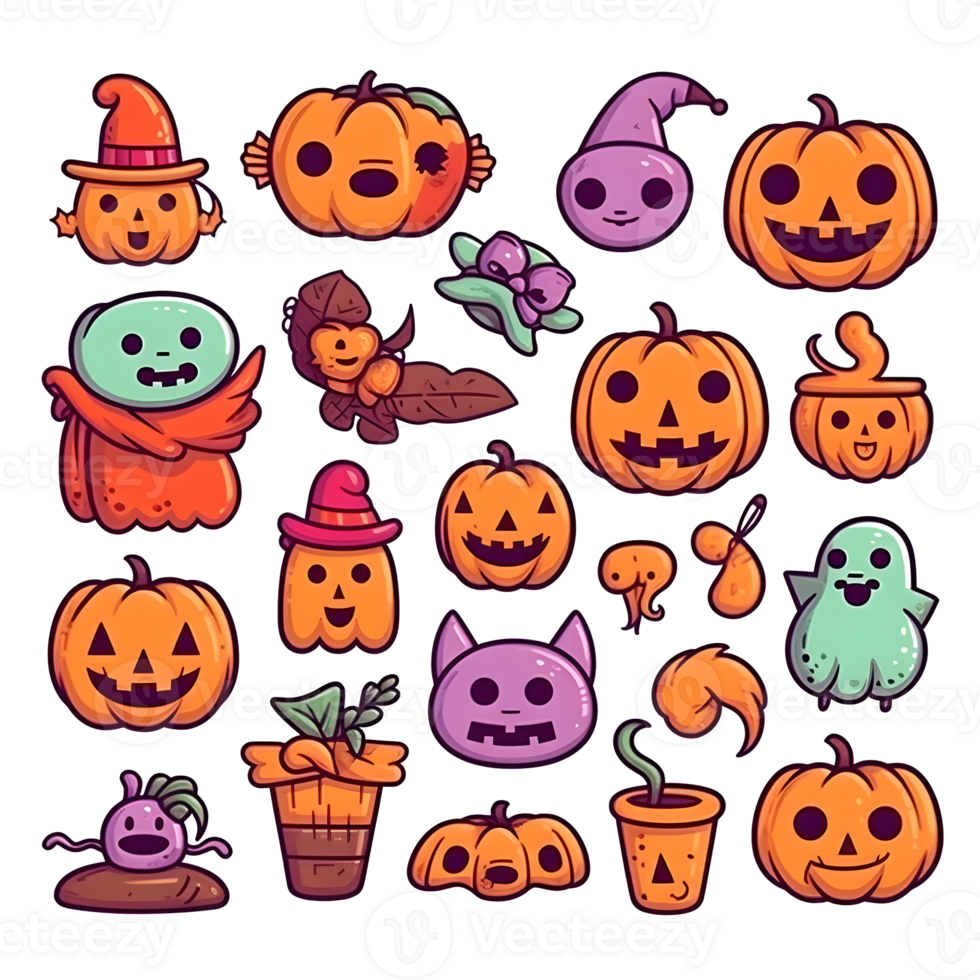 halloween element doodle icon set . png