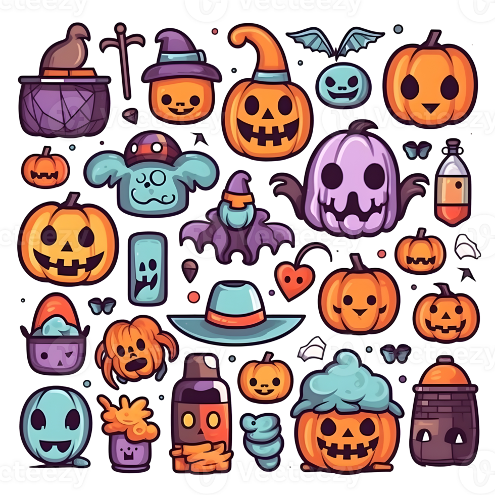 halloween element doodle icon set . png