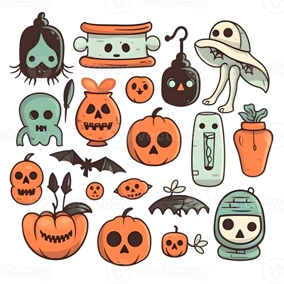 halloween element doodle icon set . png