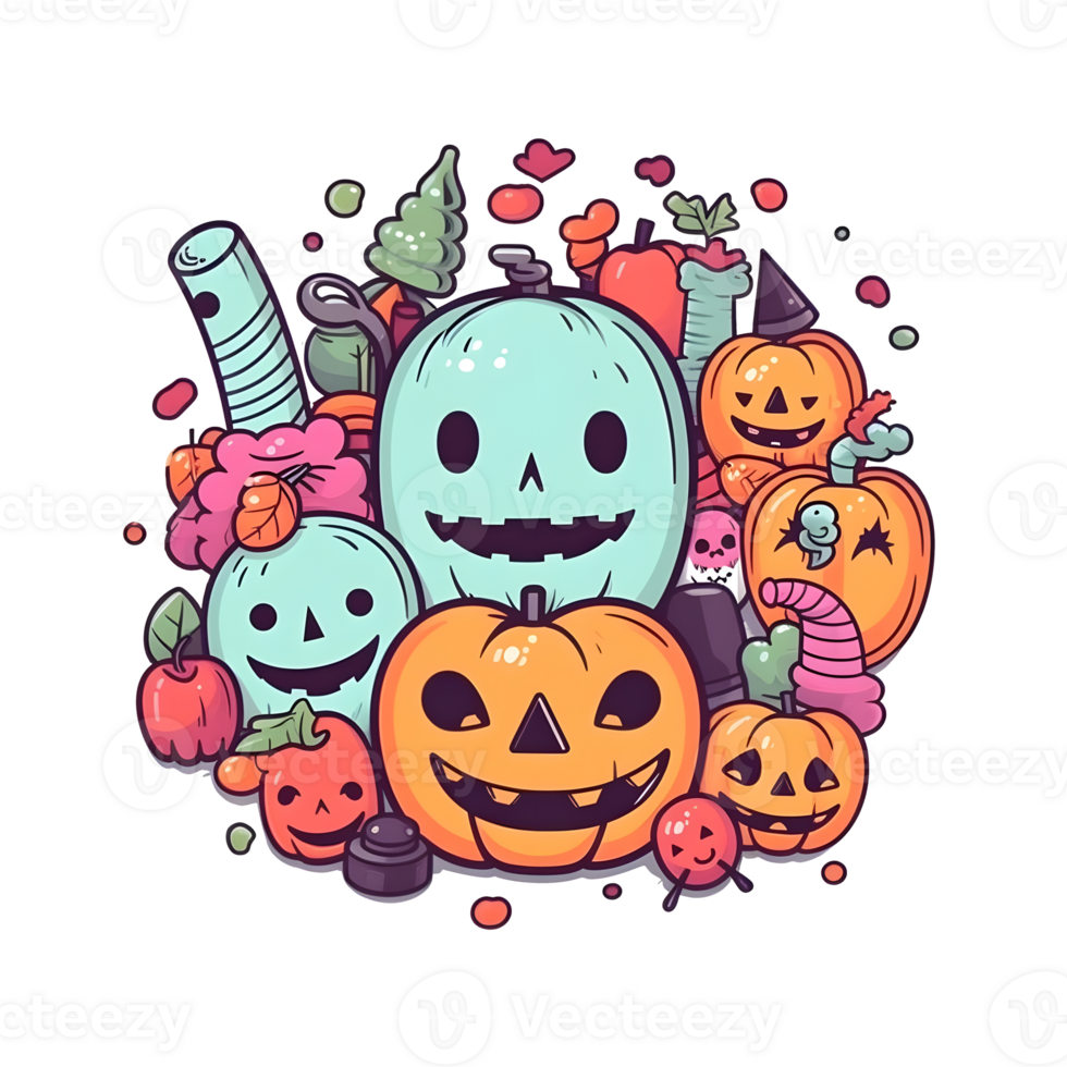 halloween element doodle icon set . png
