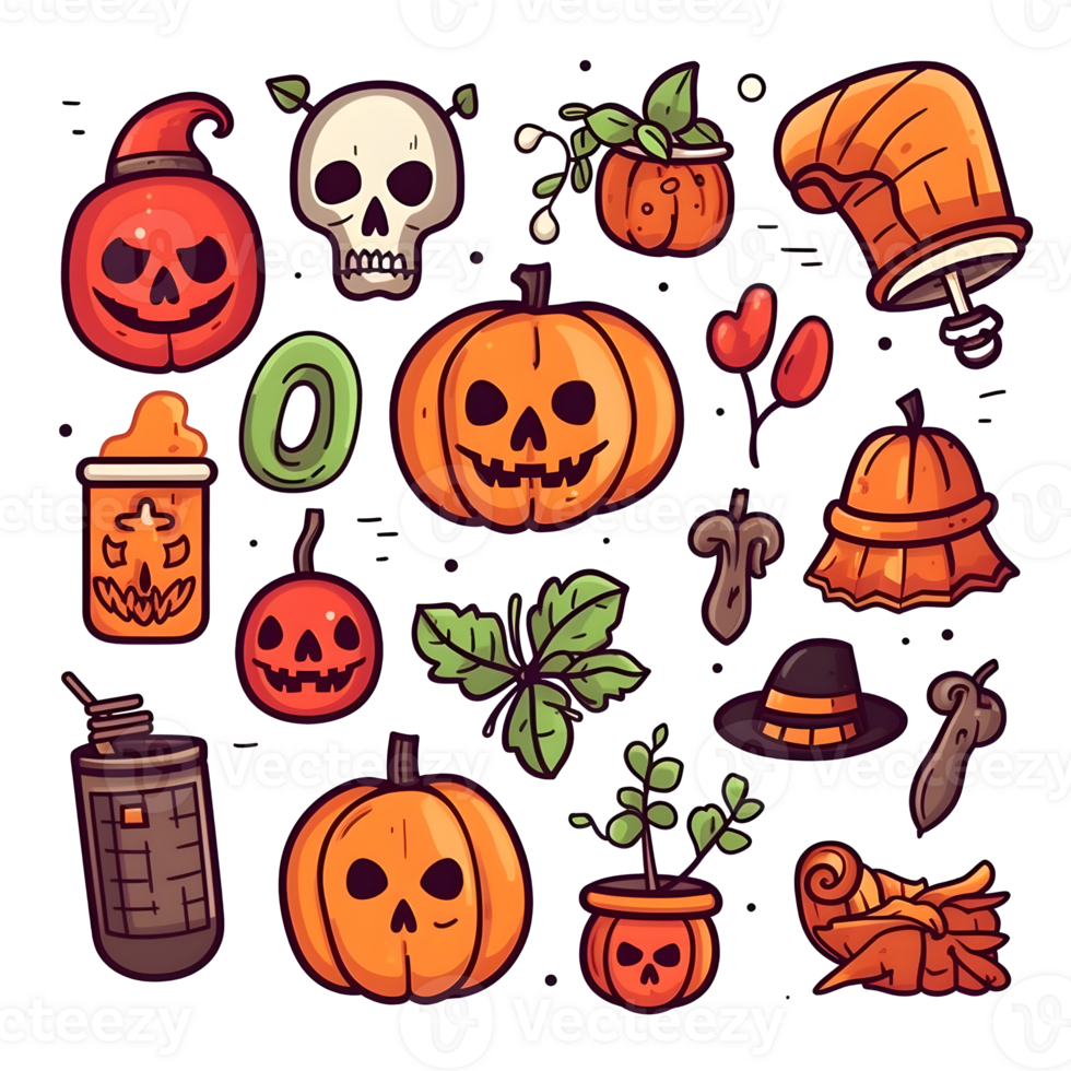 halloween element doodle icon set . png