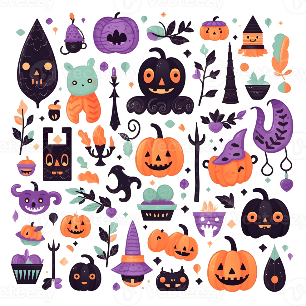halloween element doodle icon set . png